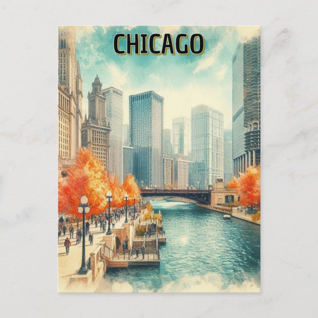 Autumn i Chicago River City Vykort (Framsida)