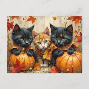 Autumn Kittens Pumpkins och Foliage Helg Vykort
