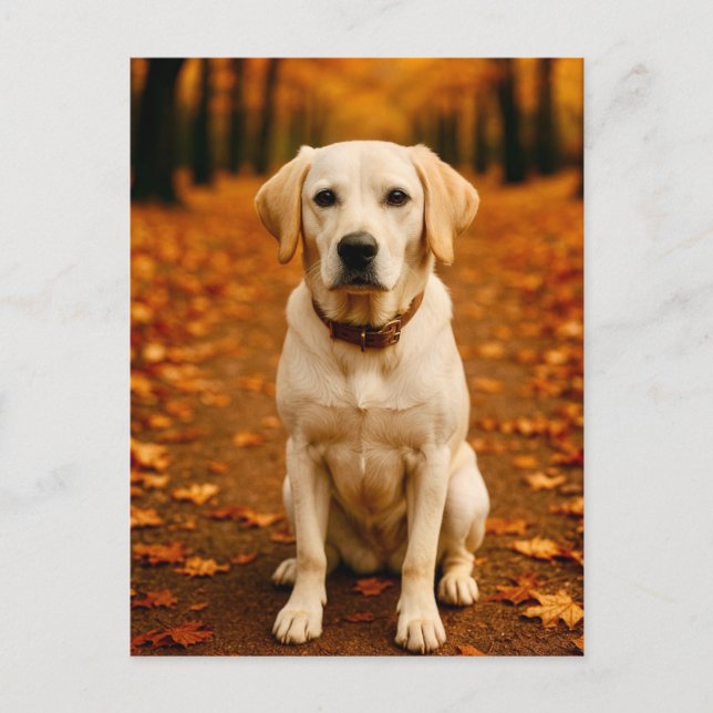 Autumn Labrador Postcard Golden Fall Forest Dog Vykort (Framsida)