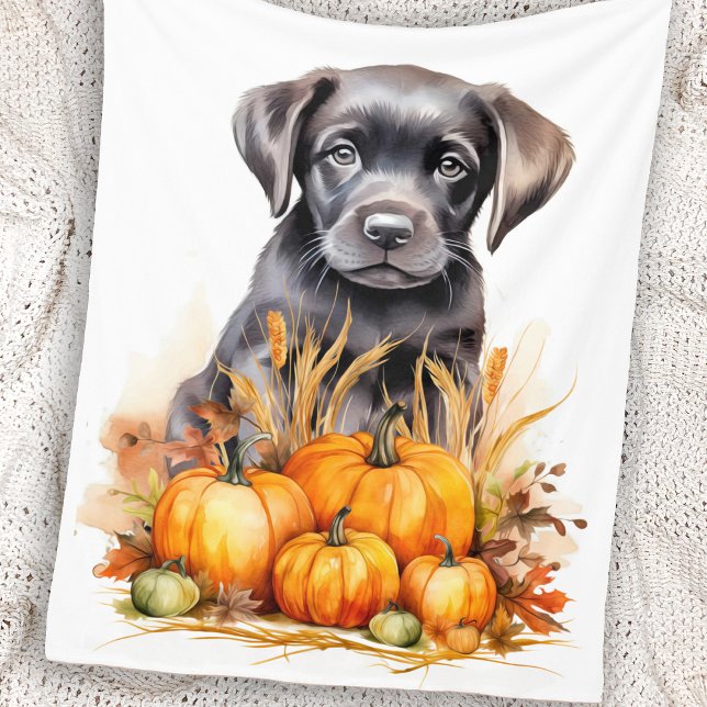 Autumn Labrador Retriever Puppy Pumpkins Hund älsk Fleecefilt (Skapare uppladdad)