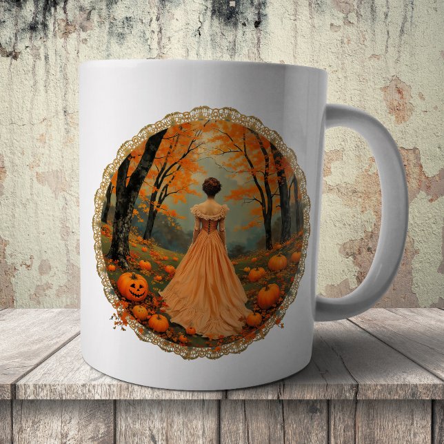 Autumn Lady in Pumpkin Forest Doily Kaffemugg (Skapare uppladdad)