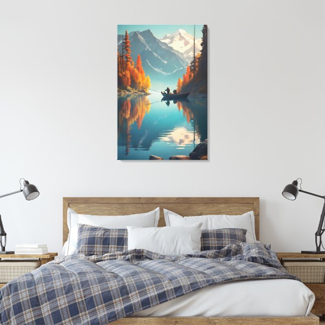 Autumn Lake Fishing | Mountain Wall Art Canvastryck (Insitu (sovrum))