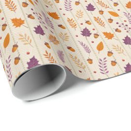 Autumn Leaf Gift Wrap in Soft Lavender and Rust Presentpapper