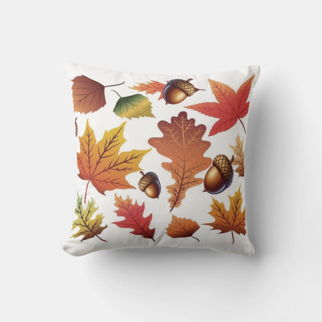 Autumn Leaves & Acorns Pattern Pillow Kudde (Framsida)