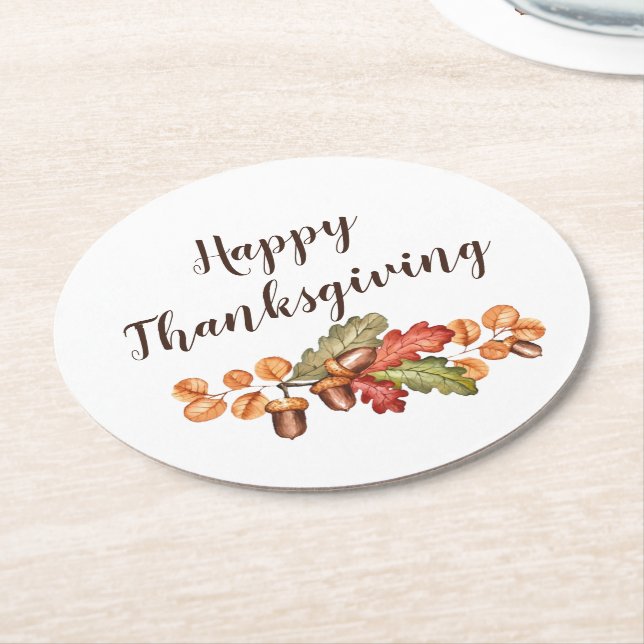Autumn leaves and acorns custom   underlägg papper rund (Vinklad)