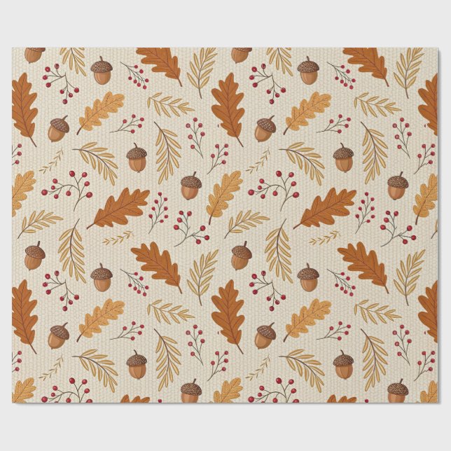 Autumn Leaves and Acorns Pattern Presentpapper (Platt)