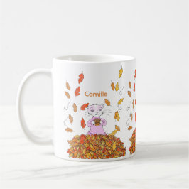 Autumn Leaves and Graceful Cat Personalized Mug Kaffemugg