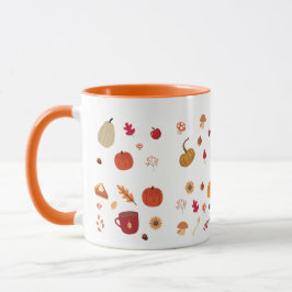 Autumn leaves and pumpkins illustration pattern mugg