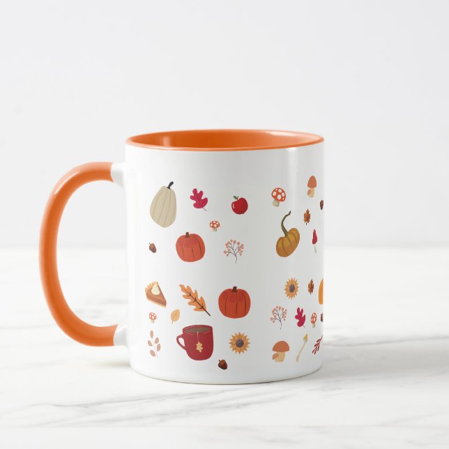 Autumn leaves and pumpkins illustration pattern mugg (Vänster)