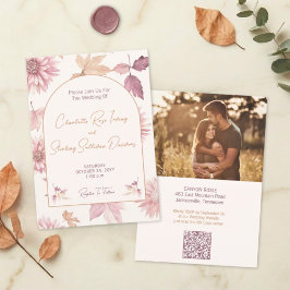 Autumn Leaves Blush Terracotta Photo Wedding Inbjudningar
