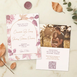 Autumn Leaves Blush Terracotta Photo Wedding Inbjudningar
