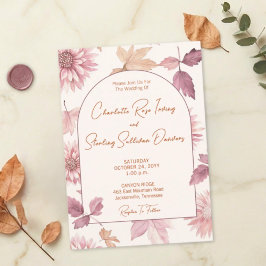 Autumn Leaves Blush Terracotta Photo Wedding Inbjudningar