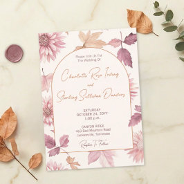 Autumn Leaves Blush Terracotta Photo Wedding Inbjudningar