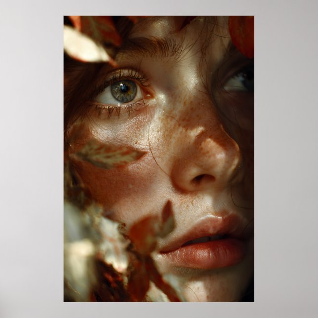 Autumn Leaves Crown Freckled Portrait Poster (Framsidan)