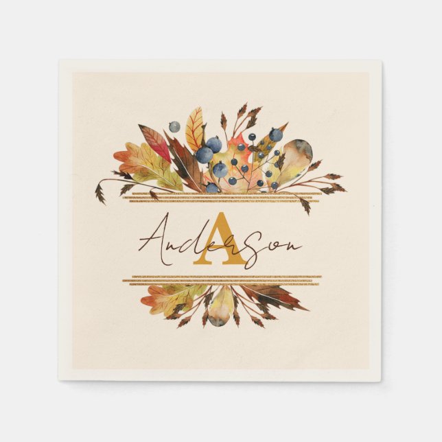 Autumn leaves frame personalized pappersservett (Framsidan)