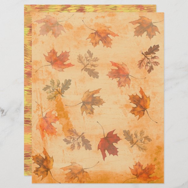 Autumn Leaves on Grunge Background Scrapbook Paper (Fram/baksida)