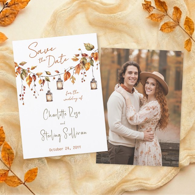 Autumn Leaves Rustic Watercolor Elegant Wedding Spara Datumet (Skapare uppladdad)