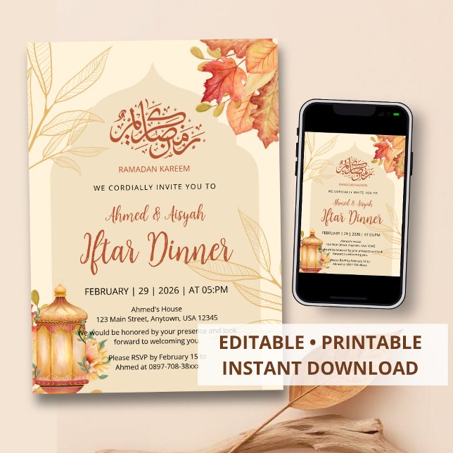 Autumn Leaves Watercolor Iftar Dinner Invitation Inbjudningar (Skapare uppladdad)