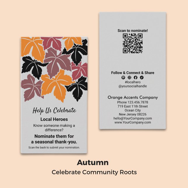 Autumn Local Hero Nomination Tack Visitkort (Autumn Local Hero Nomination Thank You Business Card)