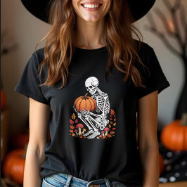 Autumn Love Skeleton Hugging Pumpkin T Shirt