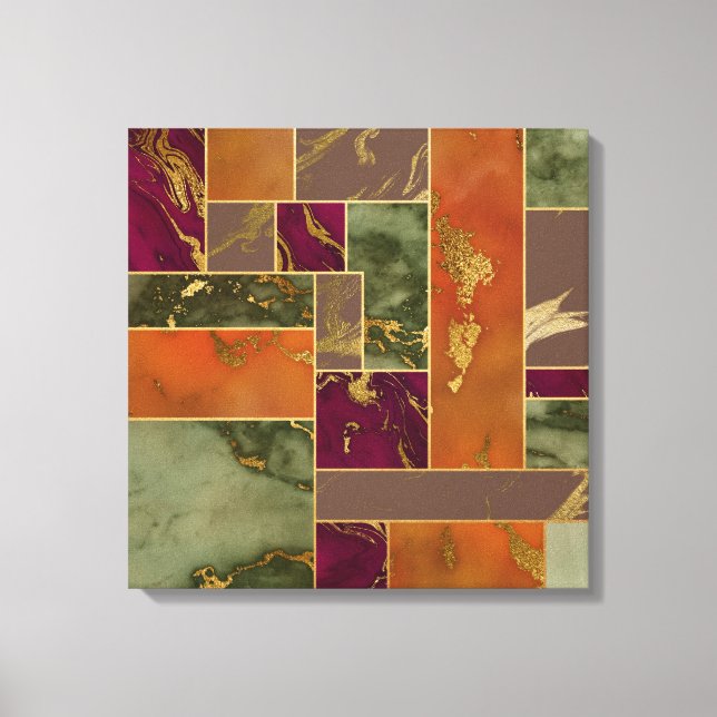 Autumn Luxury | Geometric Guld Jewel Tone Marble Canvastryck (Framsida)