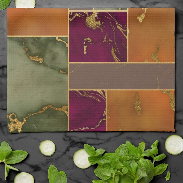 Autumn Luxury | Geometric Guld Jewel Tone Marble Kökshandduk (Skapare uppladdad)