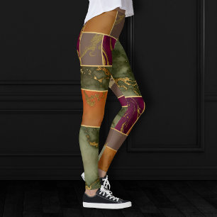 Autumn Luxury   Geometric Guld Jewel Tone Marble Leggings