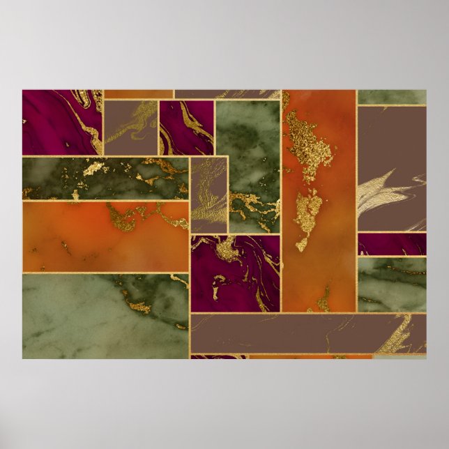 Autumn Luxury | Geometric Guld Jewel Tone Marble Poster (Framsidan)