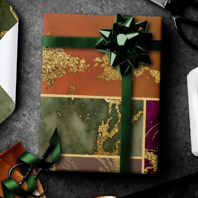 Autumn Luxury | Geometric Guld Jewel Tone Marble Presentpapper (Skapare uppladdad)