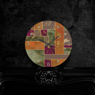 Autumn Luxury   Geometric Guld Jewel Tone Marble Rund Klocka