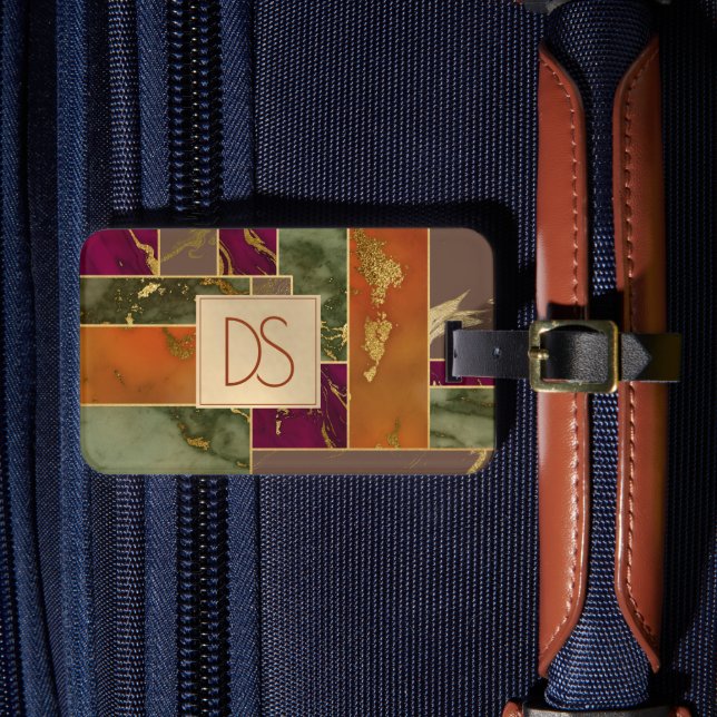 Autumn Luxury | Juel Tone Guld Geometric Marble Bagagebricka (Framsida Insitu 4)