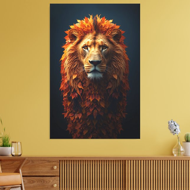Autumn Majesty – Regal Lion with Autumn Mane Canvastryck (Insitu (Vardagsrum))