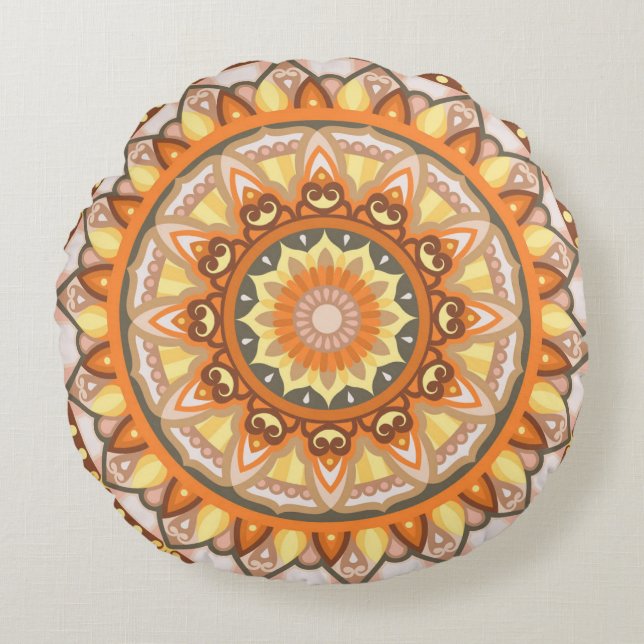 Autumn Mandala Round Pillow Rund Kudde (Framsidan)