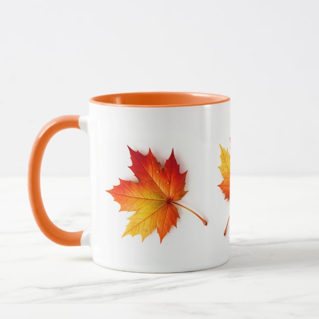 Autumn Maple Leaf Artistic Coffee Mug with Orange  Mugg (Vänster)