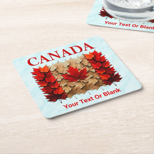 Autumn Maple Löv Canadian Flagga Underlägg Papper Kvadrat (Vinklad)