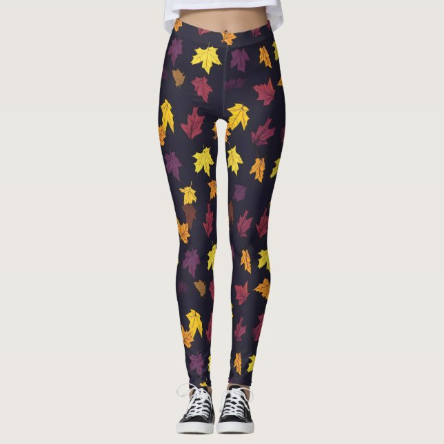 Autumn Maple Löv Mönster Leggings (Framsida)