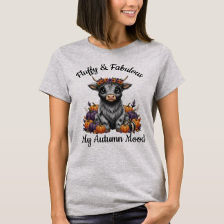 Autumn Mood Cute Highland Cow & Pumpkins T-Shirt