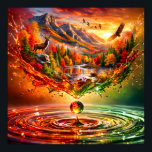 Autumn Mountain Liquid Splash Poster<br><div class="desc">Immerse yourself in the majestic beauty of the high wilderness with this stunning "Liquid Alchemy" masterpiece. A serene autumn landscape, featuring a noble stag and a soaring eagle among golden-hued mountains, is perfectly captured within a crystalline liquid splash. Rendered in breathtaking 8K ultra-high definition, this surreal work ensures razor-sharp anatomical...</div>