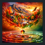 Autumn Mountain Liquid Splash Poster<br><div class="desc">Immerse yourself in the majestic beauty of the high wilderness with this stunning "Liquid Alchemy" masterpiece. A serene autumn landscape, featuring a noble stag and a soaring eagle among golden-hued mountains, is perfectly captured within a crystalline liquid splash. Rendered in breathtaking 8K ultra-high definition, this surreal work ensures razor-sharp anatomical...</div>
