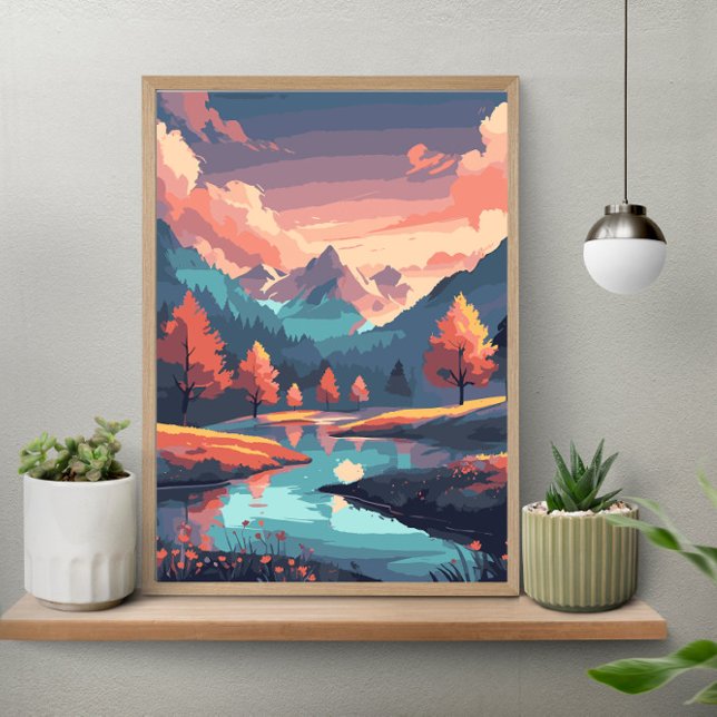 Autumn Nature Landscape River Mountain And Trees Poster (Skapare uppladdad)