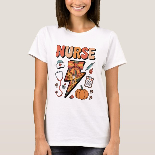 Autumn Nurse – Cute Fall Medical Professional  T Shirt (Framsida)