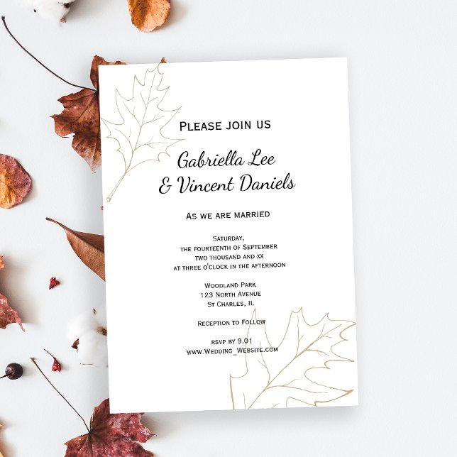 Autumn Oak Löv Bröllop Inbjudningar (Set the tone for your woodsy Fall marriage with the Autumn Oak Leaves Wedding Invitation.)
