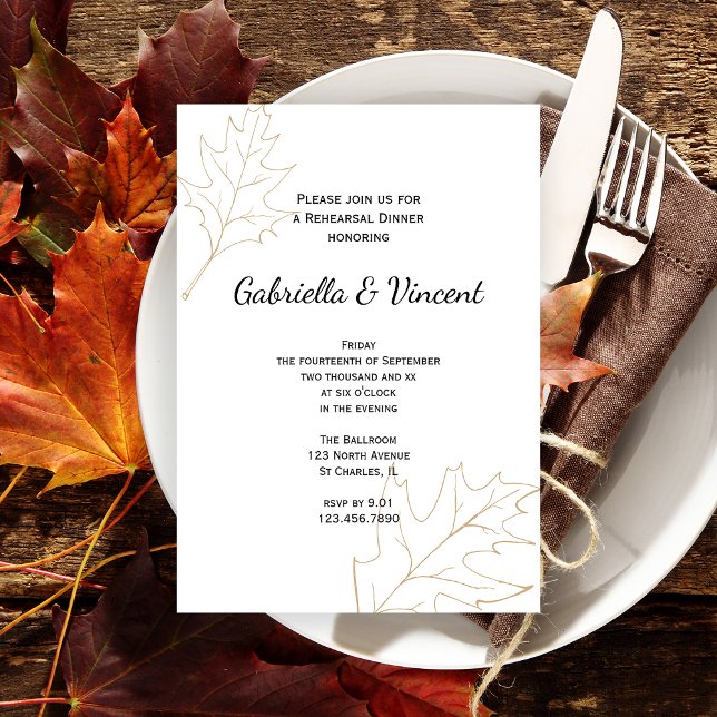 Autumn Oak Löv Bröllop Rehearsal Dinner Inbjudningar (Set a warm seasonal Fall tone with the Autumn Oak Leaves Wedding Rehearsal Dinner Invitation.)