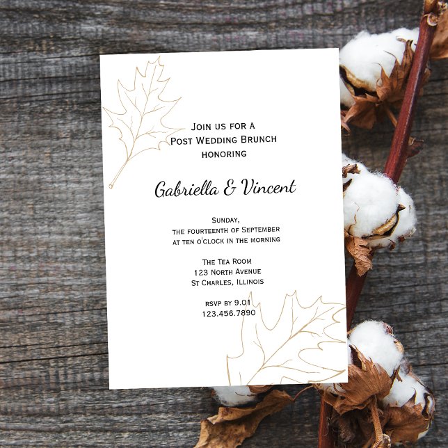 Autumn Oak Löv Post Bröllop Brunch Inbjudningar (The Autumn Oak Leaves Post Wedding Brunch Invite is perfect inspo for a Fall after wedding event.)