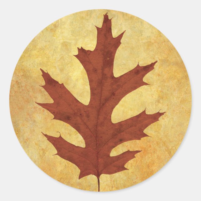 Autumn Oak Löv Red Runt Klistermärke (Framsida)