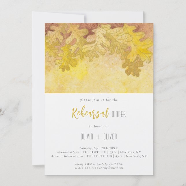 Autumn Oak Löv Rehearsal Middag Inbjudningar (Framsida)