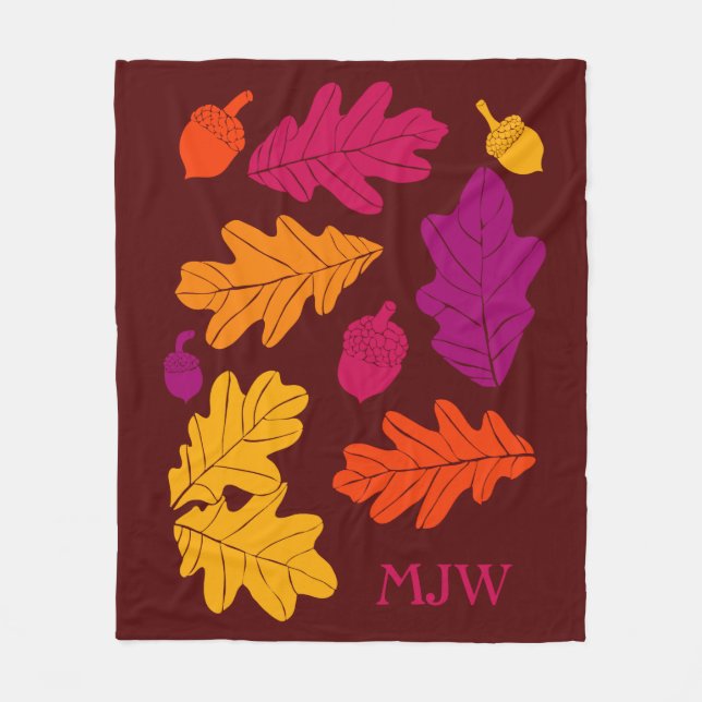 Autumn Oak Lövs and Acorns Monogrammed Fleecefilt (Framsidan)