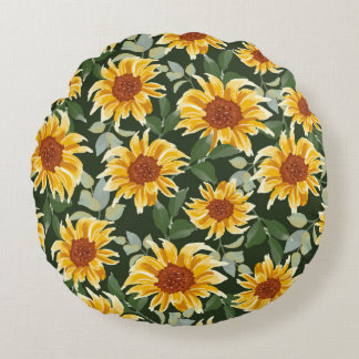 Autumn or spring sunflowers with green background  rund kudde