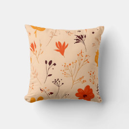Autumn Orange and Beige Floral Throw Pillow Kudde