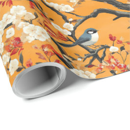 Autumn Orange Floral Birds Chinoiserie Presentpapper